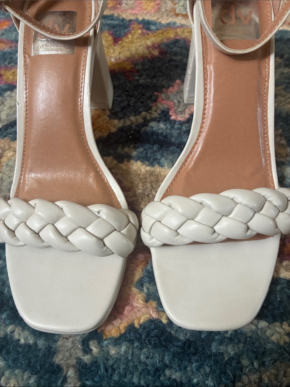 DV Dolce Vita Braided Strap Ivory Block Heel Sandals SZ 7 - Picture 7 of 10